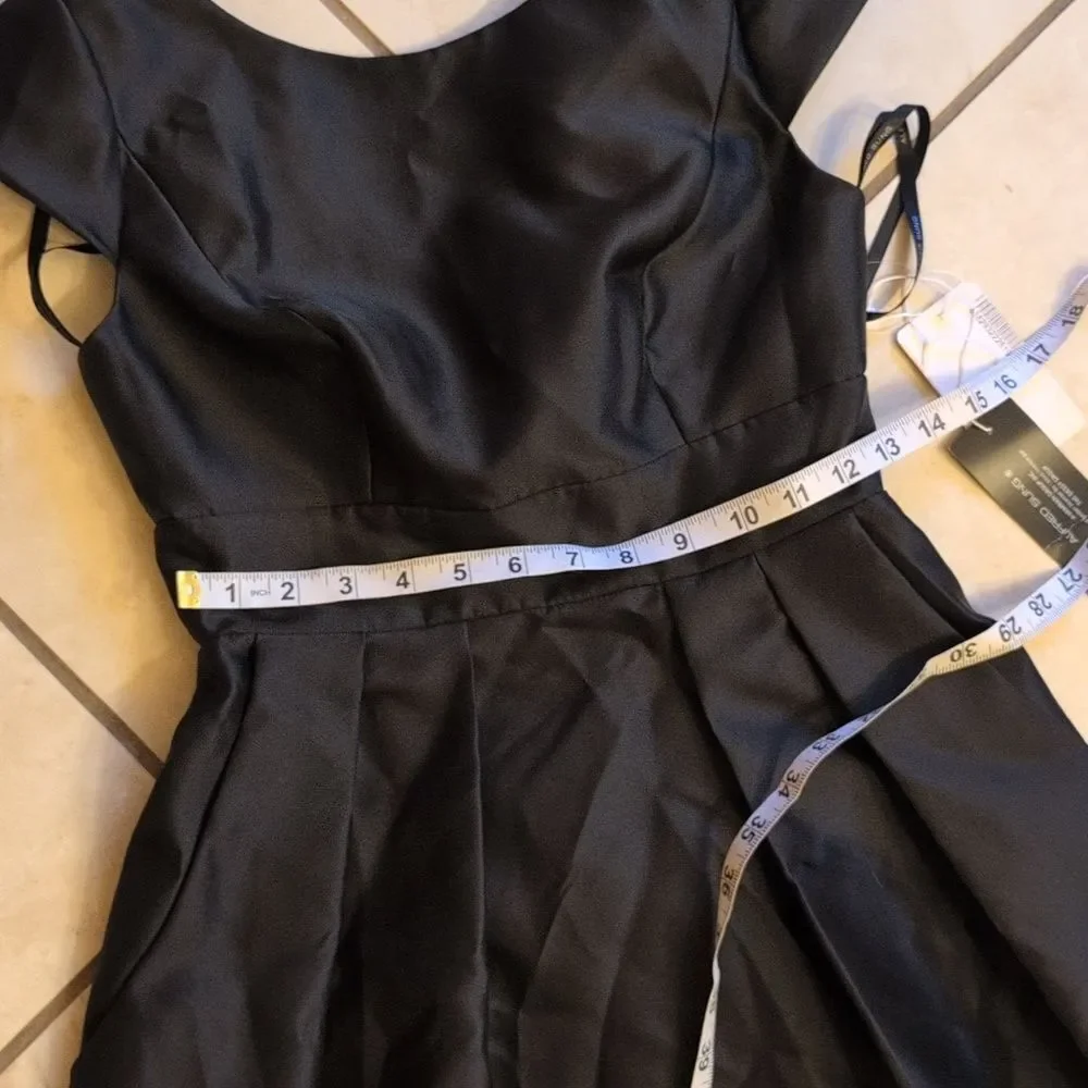 NWT Alfred Sung Cap Sleeve Pleated Skirt Dress Pockets Black Maxi Dress Size 2 - Picture 10 of 13